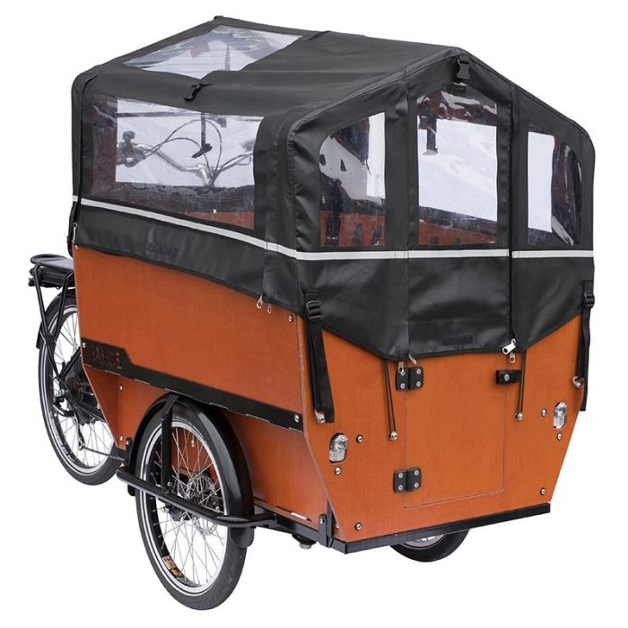 Babboe Max-E regen tent zwart set voor elektrische bakfiets, waterdichte bescherming en weerbestendig ontwerp.