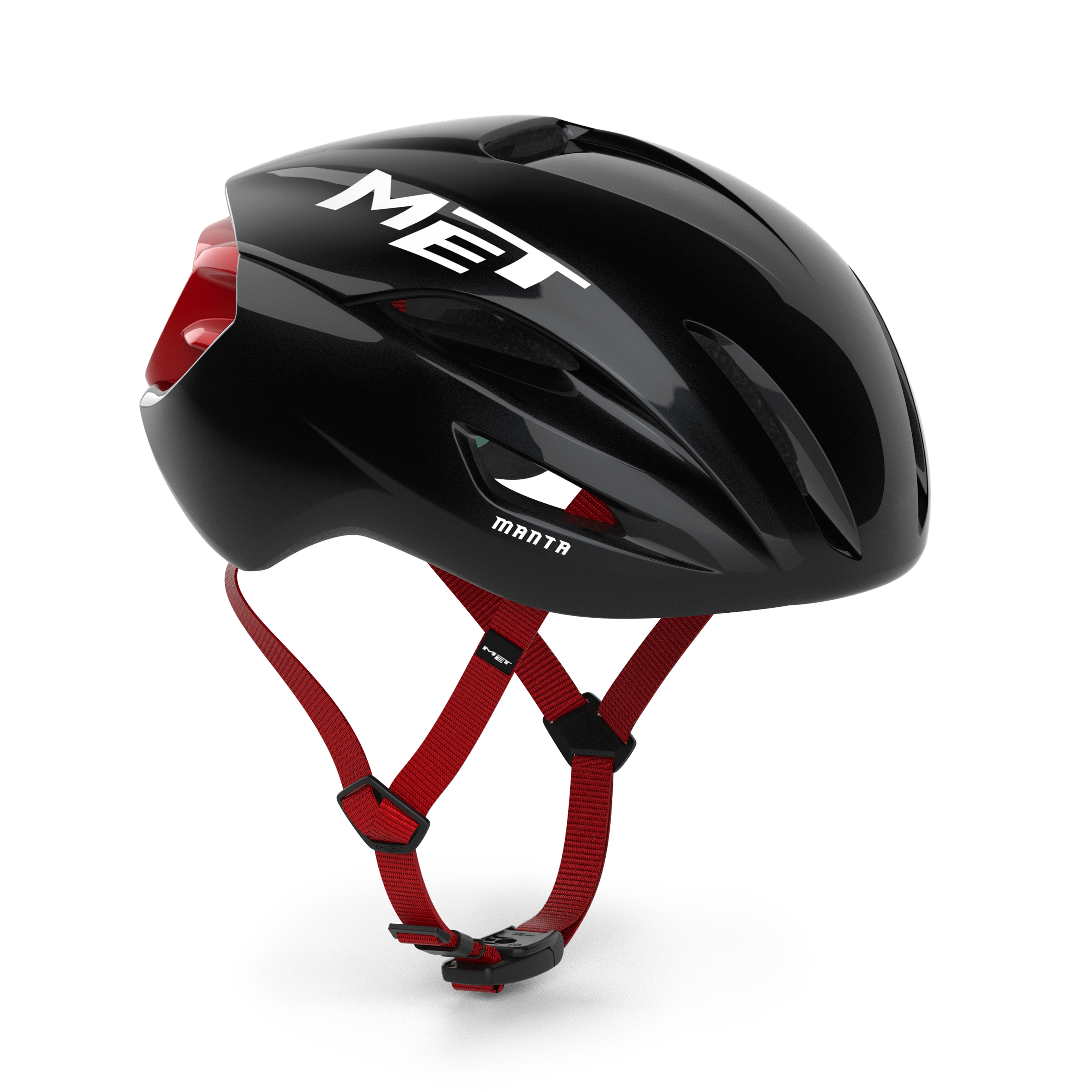 MET Manta Mips racefietshelm met aero-ontwerp en verstelbare straps, geschikt voor wielrennen en snelheidsritten.