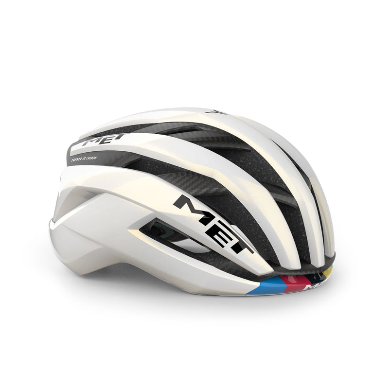 MET Trenta 3K Carbon MIPS racefietshoofdbescherming met rainbowkleurige afwerking en aerodynamisch ontwerp voor wielrenners