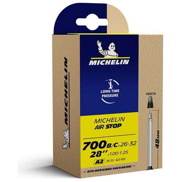 Michelin Binnenband 28 inch Airstop A2, zwart, 48mm ventiel, geschikt voor fietsbanden 28x1 1/16 tot 1 1/4.