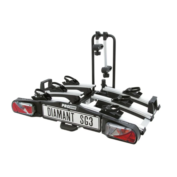 Pro-User Diamant SG3 fietsendrager voor 3 fietsen, vouwbaar, voor trekhaak, stevig en gebruiksvriendelijk.
