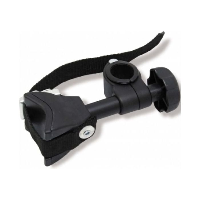 Zwarte Pro-User framehouder kort 85 mm met spanband voor stevige bevestiging van frames of materialen.