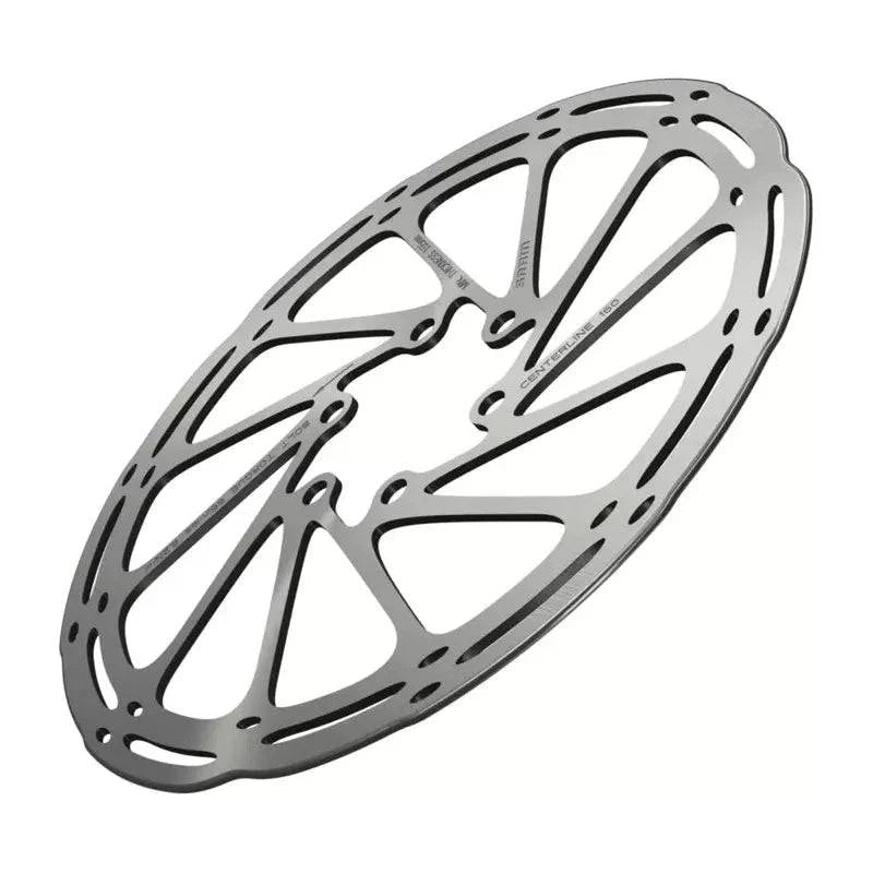 Zilveren Sram Centerline remschijf van 180 mm met afgeronde rand voor optimale remprestaties.