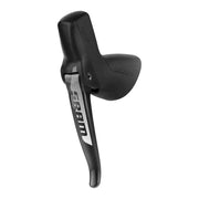 Zwarte Sram Rival Dropper Fm L Cb hydro schakelaar voor 11-speed mountainbikes, zichtbaar in close-up, met bedieningshendel en kabel.