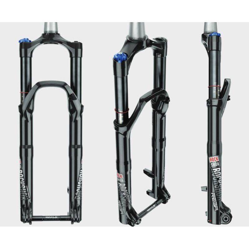 RockShox Reba RL A8 verende voorvork voor 29-inch MTB, zwart met schokabsorberende dempingsknoppen.