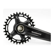 Shimano FC-MT510 MTB crankstel 1X12 in zwart, close-up van de duurzame fietskrachout in detail.