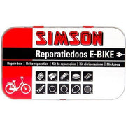 Simson bandenreparatieset voor e-bike, inclusief bandenplugs en gereedschap voor reparatie van banden.