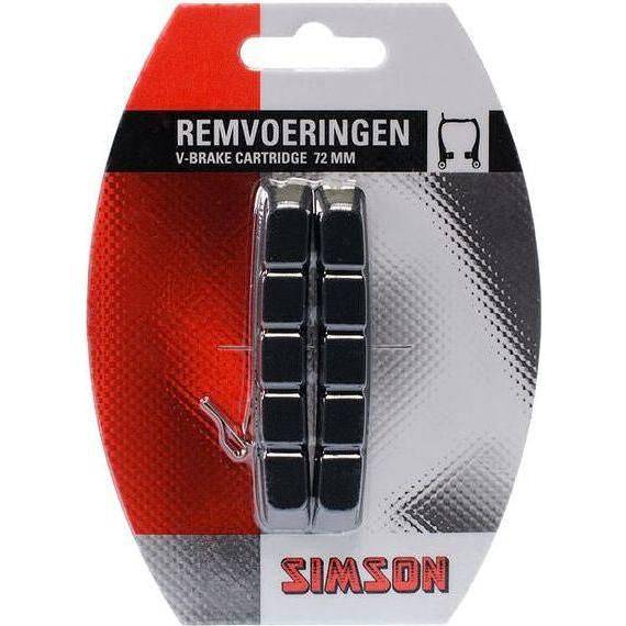Simson remblokjes voor V-brake cartridge, passend bij velgremmen, zichtbaar in de afbeelding.