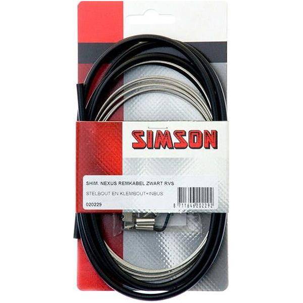 Zwart Simson remkabelset voor Shimano Nexus rollerbrake, inclusief remkabels voor fietsremmen, zichtbaar op de afbeelding.