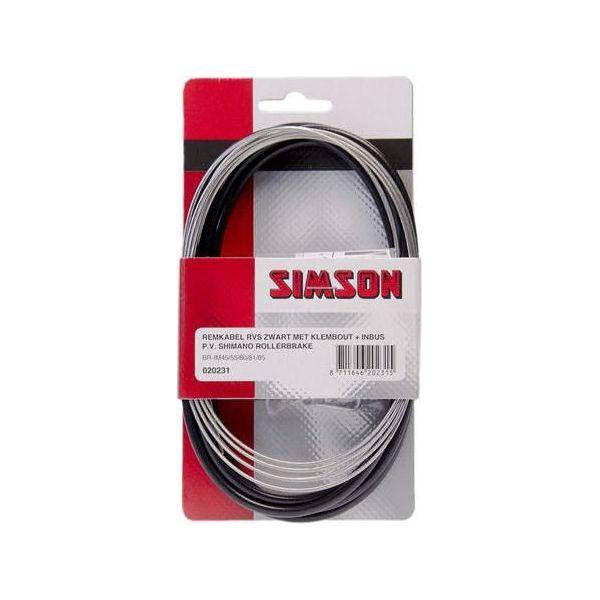 Zwart Simson remkabelset van roestvrij staal voor Shimano rollerbrakes, zichtbaar in de afbeelding.