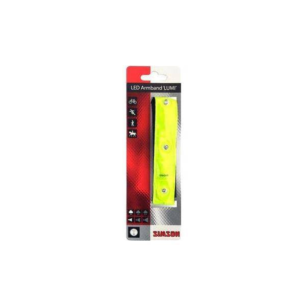 Simson reflectie armband met 4 LED's voor veiligheid, zichtbaar in donker, gemaakt van flexibel materiaal.