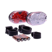 Simson verlichtingsset met 5 LED's en batterij, geschikt voor fietsen of voertuigen, zichtbaar in de afbeelding.