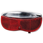 Simson achterlicht met LED en batterij, 80 mm, zichtbaar in de afbeelding, zwart met bevestigingsbeugel.