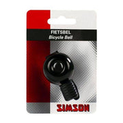 Zwarte Simson fietbel Mini met flex-band bevestiging, compacte en stijlvolle fietsbel voor snelle signaling op de fiets.