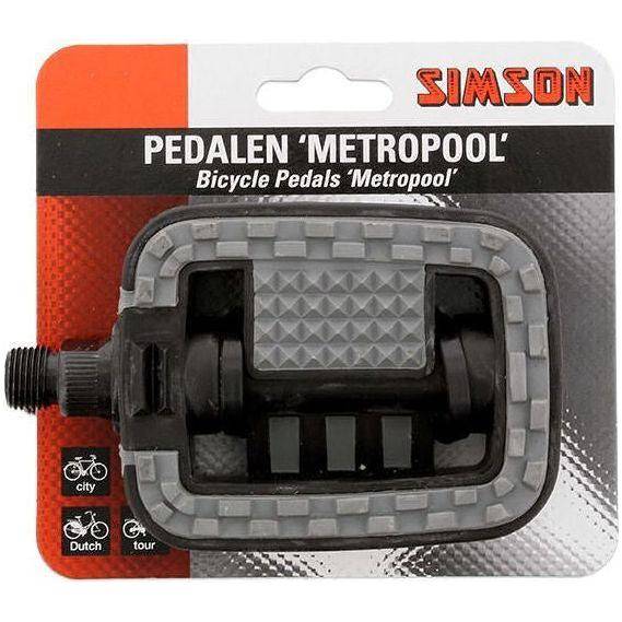 Simson pedalen voor Metropool trappers, geschikt voor stadsfietsen en elektrische fietsen, zichtbaar op de afbeelding.