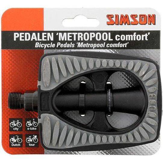 Simson Metropool Comfort trappers voor stadsfiets en elektrische fiets, geschikt voor Simson modellen, in zwart met grip.