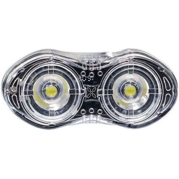 Simson USB LED-koplamp 'Eyes' in wit, compacte lamp met helder licht voor fiets of accessoires, zichtbaar in de afbeelding.