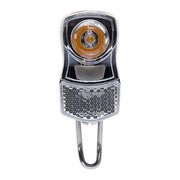 Simson koplamp voor voorvork met led-verlichting en batterijen, zwart en compact ontwerp voor fietsen.