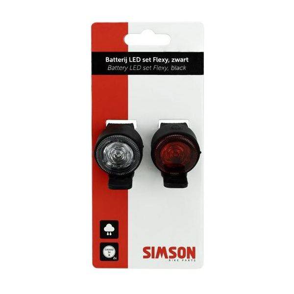 Verlichtingsset Simson 'Flexy' LED set in zwart, inclusief lampen en bevestigingsmateriaal voor fietsverlichting