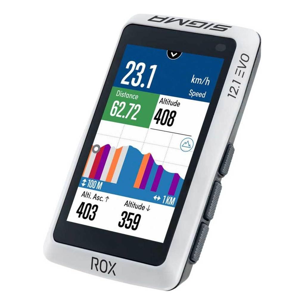Sigma Rox 12.1 Evo GPS fietsnavigatie in nachtgrijs, compacte fietscomputer met scherm en GPS-functionaliteit voor fietsers
