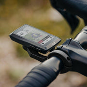 Sigma Rox 12.1 Evo fietsnavigatie met sensoren in nachtgrijs, inclusief display en bedieningsknoppen voor fietsers.