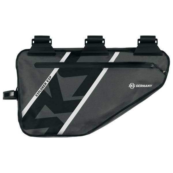 Zwarte SKS Explorer EXP frametas van 4 liter, waterdicht voor bikepacking, bevestiging op fietsframe