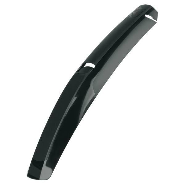 Zwarte SKS Speedrocker spatbordverlenging voor extra bescherming en spatafvoer op fiets, zichtbaar in de afbeelding.