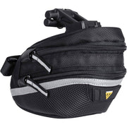 Topeak WP II Clip zadeltas bevestigd aan fiets, waterdichte tas met clip, geschikt voor fietstassen en accessoires.