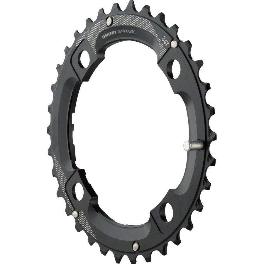 Zwart Sram kettingblad 34T voor 10-speed mountainbike, geschikt voor 2x10 versnellingen, zichtbaar op de afbeelding