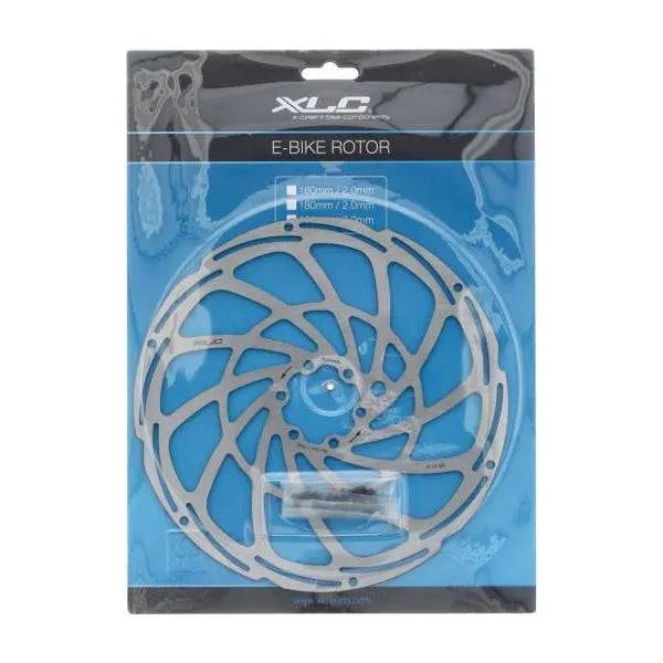 Zilverkleurige XLC X135 remschijf Ø203mm voor e-bike, roestvrij staal en geschikt voor veilig remmen.