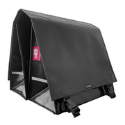 Zwarte Clarijs dubbele fietstas van PVC, 46 liter met uitsparing, geschikt voor fietsaccessoires en bagage.