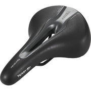 Zwart Terry Figura Max Gel damesfiets zadel, comfortabel stadsfiets- en e-bike zadel met gelvulling en ergonomisch ontwerp.