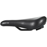 Zwart Terry Fisio Flex Gel heren fietszadel voor stadsfietsen en e-bikes, ergonomisch ontworpen voor comfort en ondersteuning.