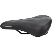 Zwart Terry Fisio Flex Gel damesfiets zadel voor stadsfietsen en e-bikes, comfortabel en ergonomisch ontworpen.