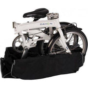Zwarte Mirage stuurtas voor vouwfiets 16" en 20", geschikt voor schoudertas, zichtbaar op de fiets.