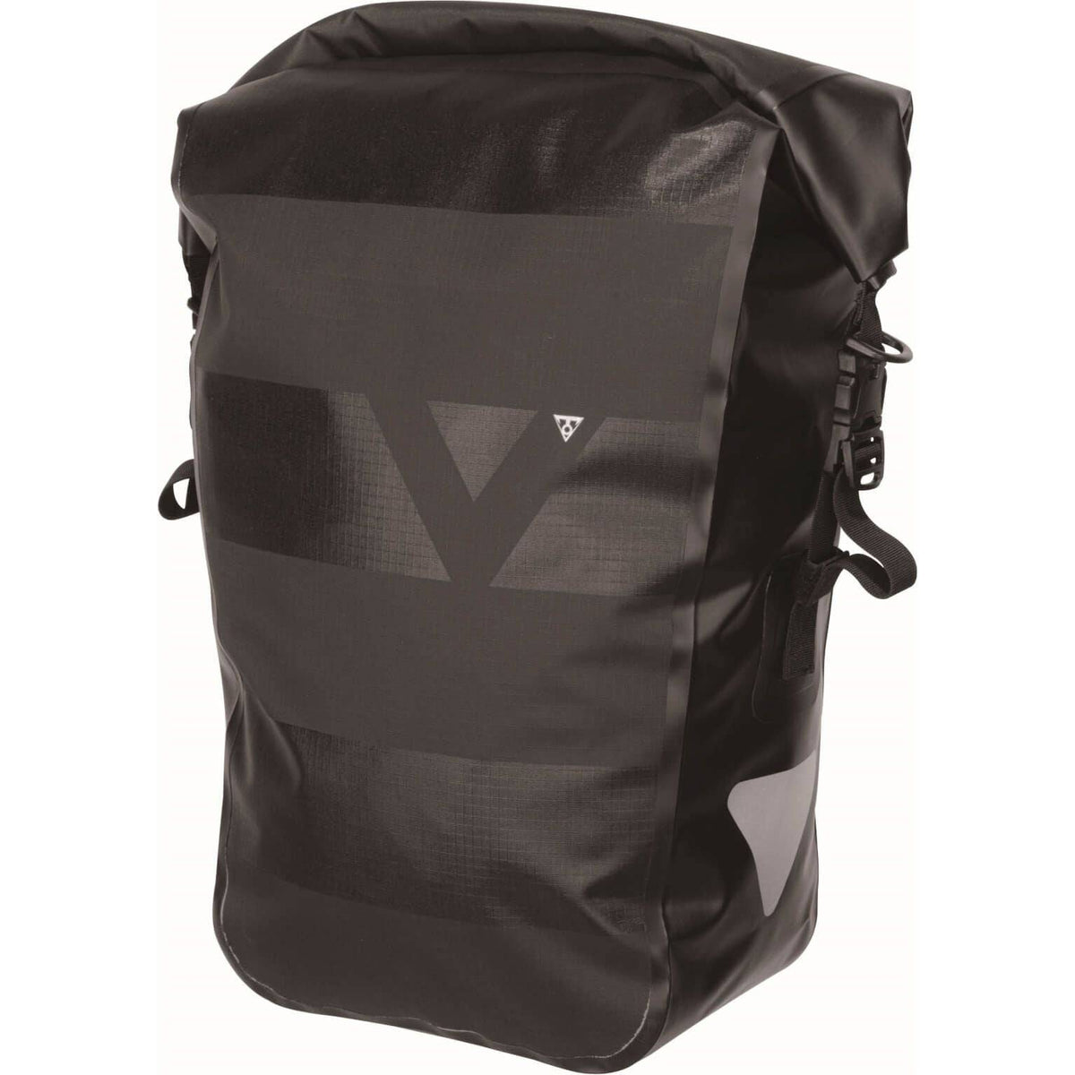 Zwarte Topeak fietstas enkel met drybag van 20L, waterdicht en geschikt voor comfortabel fietsgebruik