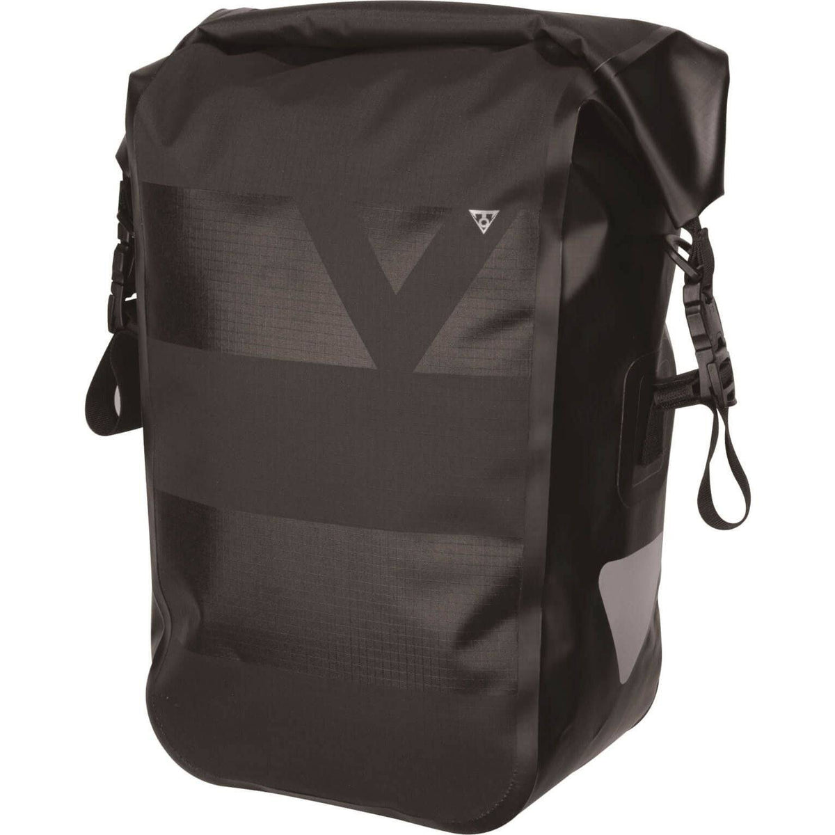 Zwarte Topeak fiets tas pannier Drybag 15L, waterdicht en geschikt voor een enkele fietsmand of drager.