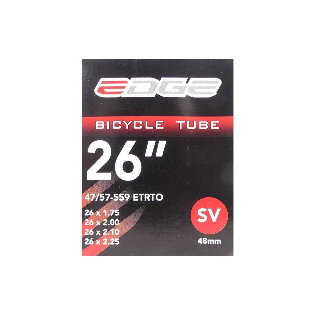 Edge binnenband 26 inch Sv 48 mm, universeel ventiel, geschikt voor fietsbanden, zichtbaar met rubberen rand en ventiel.