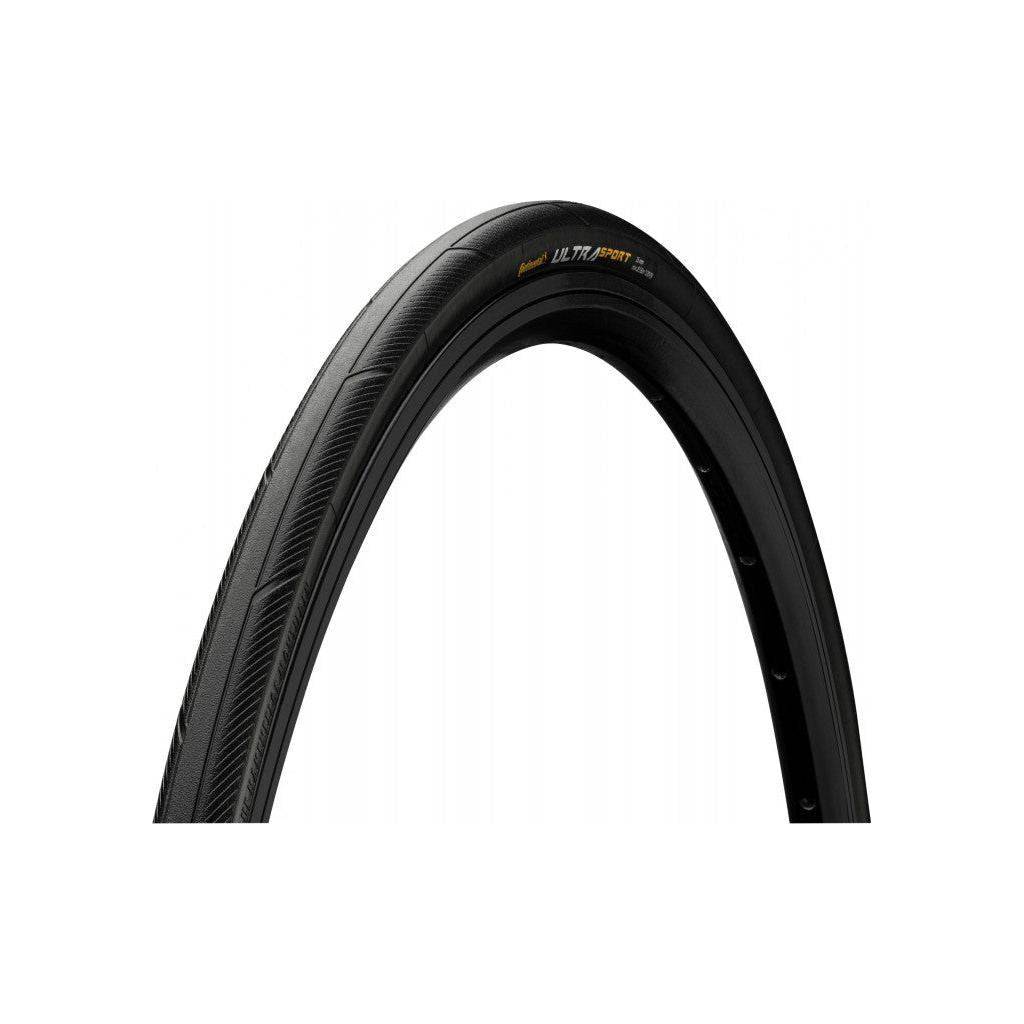 Zwarte Continental Ultra Sport III 28-inch racefiets buitenband, vouwband, geschikt voor prestaties en betrouwbaarheid.