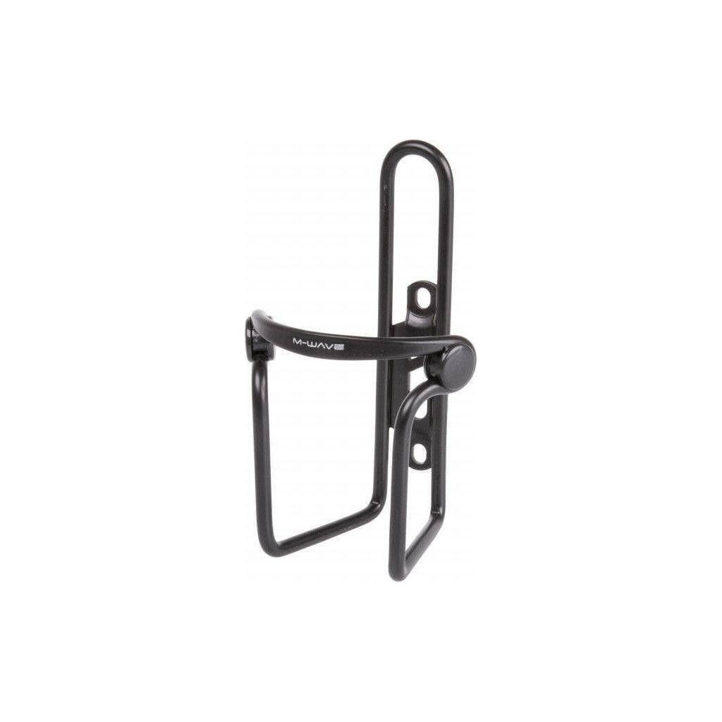 Zwarte M-Wave aluminium bidonhouder met PVC-klemmen voor fiets, stevig en lichtgewicht voor bidons.