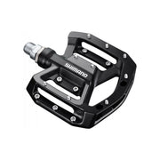 Zwarte Shimano MTB PD-GR500 platform pedalen met antislipopper voor mountainbiken, stevig en duurzaam ontwerp.