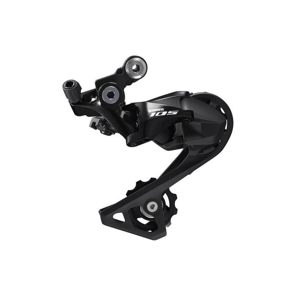 Shimano 105 RD-R7000 11-speed achterderailleur met Shadow RD-Design, zwart metalen fietsonderdeel, zichtbaar van opzij