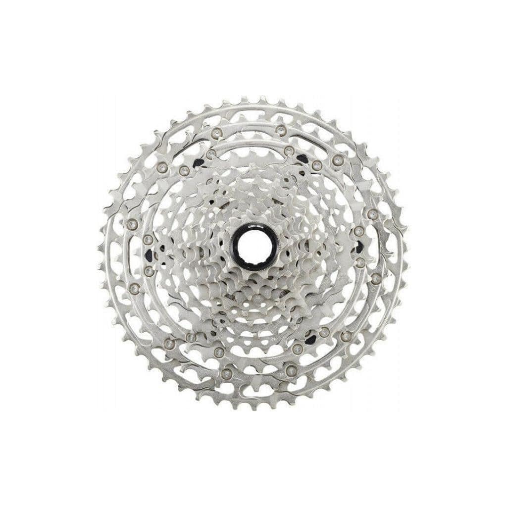 Shimano Deore M6100 12-speed Hyperglide+ cassette met 10-51T tandwielen, geschikt voor mountainbikes.