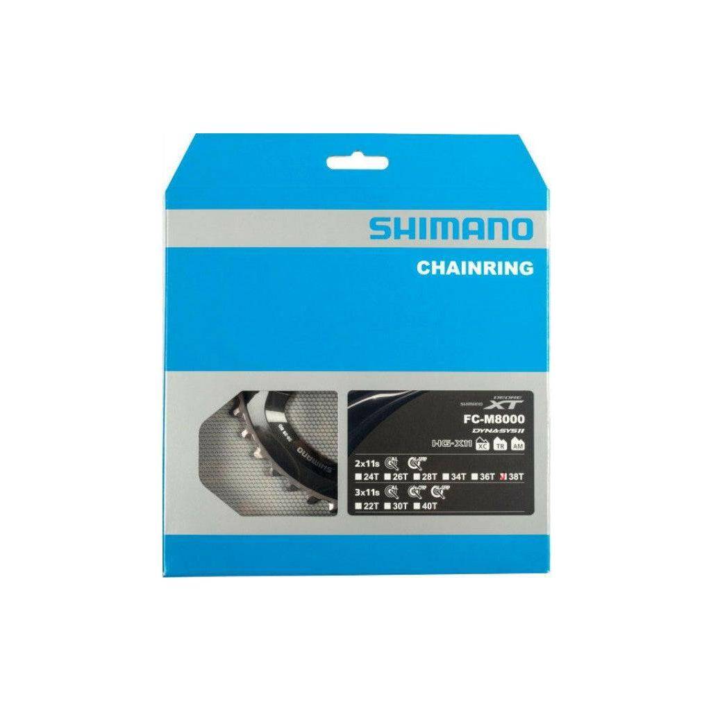 Shimano Deore XT FC-M8000 kettingblad 4-arm 2x11-speed voor mountainbike, zwart en metalen onderdelen zichtbaar