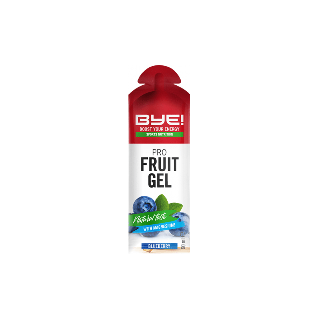 BYE! Pro Fruit Sportgels Blueberry, 60 ml, doos van 12 stuks, energierijke sportgels met blauwe bessen voor sportprestaties