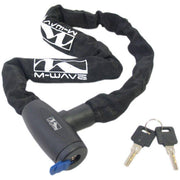 Zwart M-Wave kettingslot Ø6x6x850 met stevige metalen ketting en slot voor fietsbeveiliging.