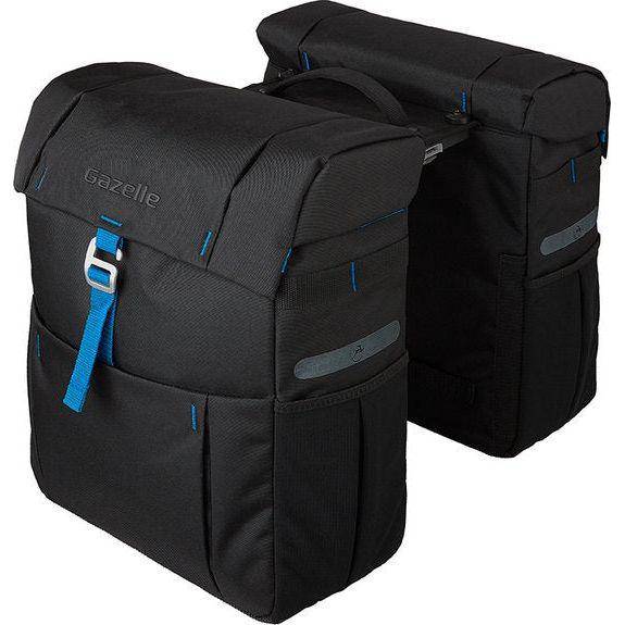 Gazelle Dubbele Fietstas Met Mik Adapter - Zwart/Spark Blauw - Le Coq Wielerartikelen