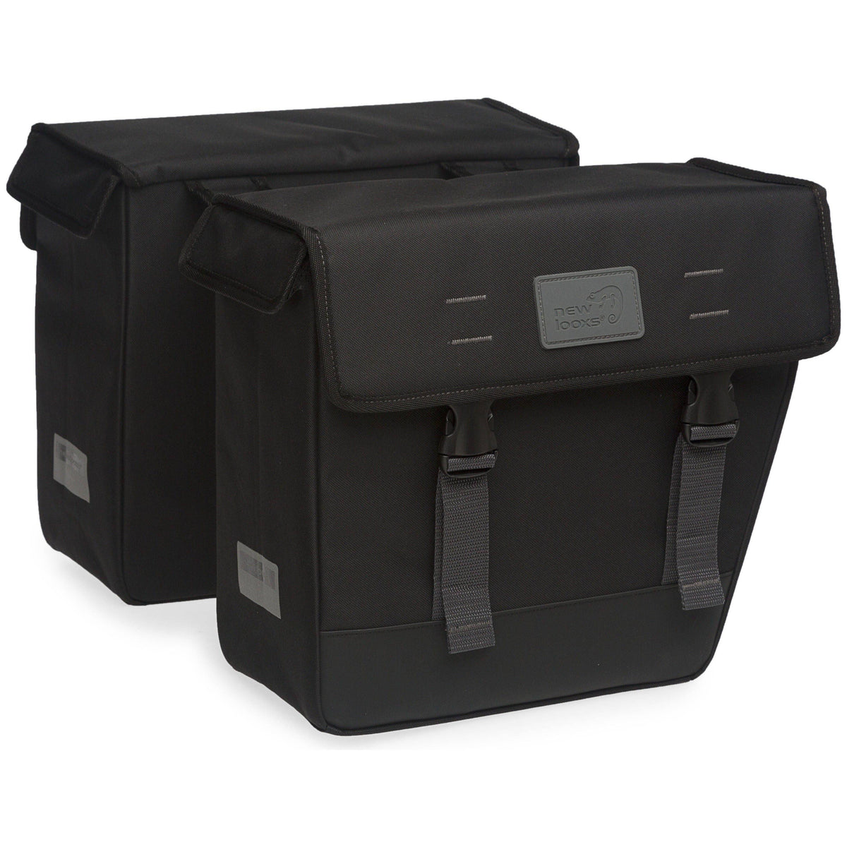 Dubbele fietstas van New Looxs Origin, waterafstotend polyester, 33 liter capaciteit, geschikt voor bagage en boodschappen.