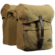 Groenelands dubbele fietstas van 40 liter in camel en jeans design, geschikt voor bagage onderweg op de fiets.