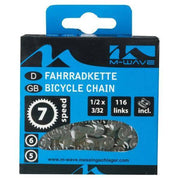 M-Wave fietsketting 6-speed met 116 schakels, geschikt voor 5/6/7 snelheden, zichtbaar op een fiets.